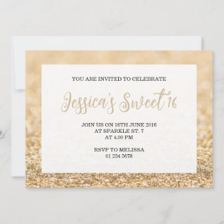 Champagner Gold Glitzern Sweet 16 elegante Schrift Einladung