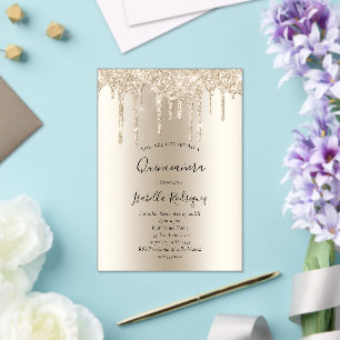 Champagner-Gold-glitzerndes Quinceanera-Einladung Acryleinladungen