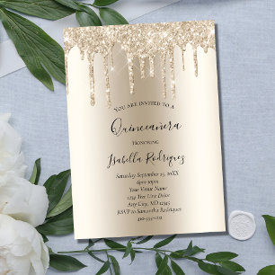 Champagner-Gold-glitzerndes Quinceanera-Einladung Einladung