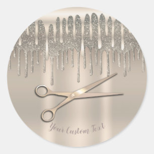 Champagner Gold Hairstylist Diamant Glitter Tropf Runder Aufkleber