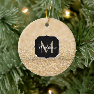 Champagner-Gold-Imitat-Glitter-Funkeln Monogramm Keramikornament