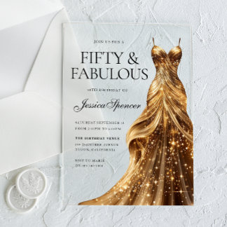 Champagner-Gold-Kleid Fabelhafte Fünfzig 50. Gebur Acryleinladungen