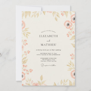 Champagner-Gold-Laub-Eukalyptus-Hochzeit Einladung