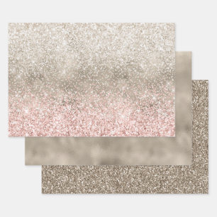 Champagner Gold Pink Weißer Glitzer Geschenkpapier Set