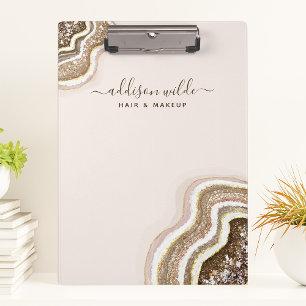 Champagner-Gold-Tan-Braun-Glitter-Achat-Geode Klemmbrett