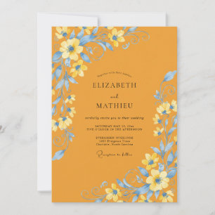 Champagner-Goldene-Azure-Wildblumen-Hochzeit Einladung
