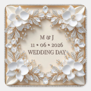 Champagner-Goldene Blumenelemente für die Hochzeit Quadratischer Aufkleber