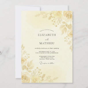 Champagner-Goldene Hochzeit mit Blättern Einladung