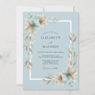 Champagner-Himmelblaue Blätter-Eukalyptus-Hochzeit Einladung