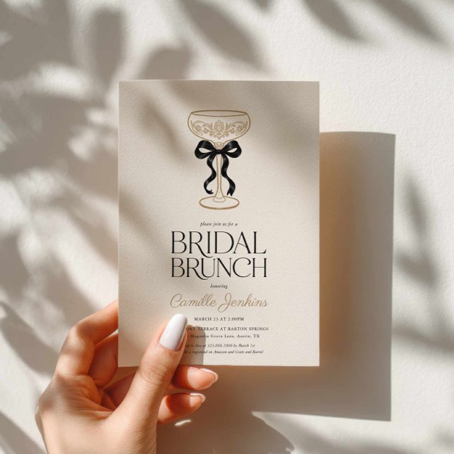 Champagner-Hochzeitsbrunch-Einladung Einladung (Black Bow and Champagne Bridal Brunch Invitation)