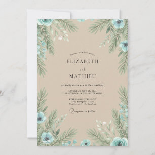 Champagner-Kiefern-Evergreen-Eukalyptus-Hochzeit Einladung