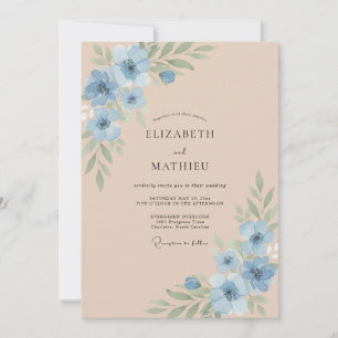 Champagner Kornblumen Wildblumen-Hochzeit Einladung