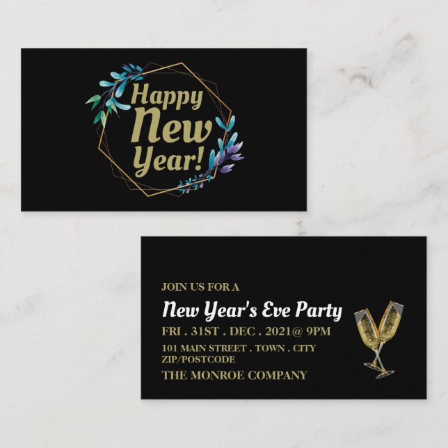 Champagner & Kraut, Silvester Party Ticket Begleitkarte (Vorne/Hinten)