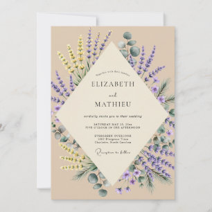 Champagner-Lavendel-Zweig-Eukalyptus-Hochzeit Einladung