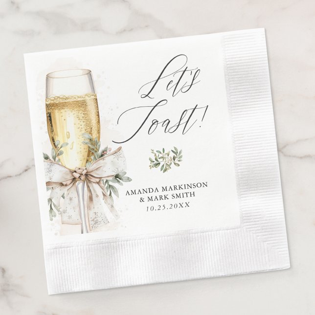 Champagner Let's Toast Winter Hochzeit Serviette (Von Creator hochgeladen)