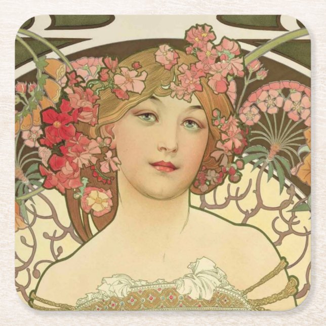 Champagner Mädchen Alphonse Mucha Untersetzer (Vorderseite)
