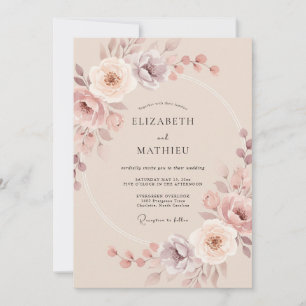 Champagner-Mauve-Pfingstrosen-Hochzeit Einladung