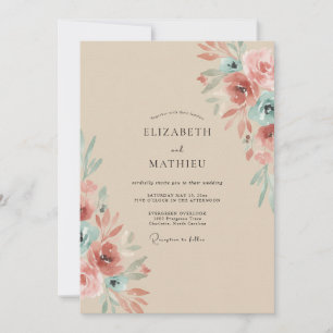 Champagner-Mauve-Ranunculus-Eukalyptus-Hochzeit Einladung