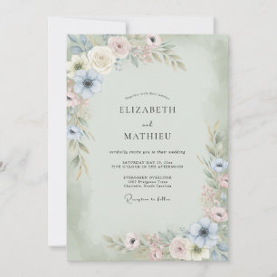 Champagner-Mint-Anemonen-Hochzeit Einladung