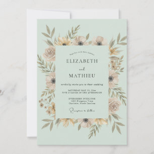 Champagner-Mint-Kranz-Hochzeit Einladung