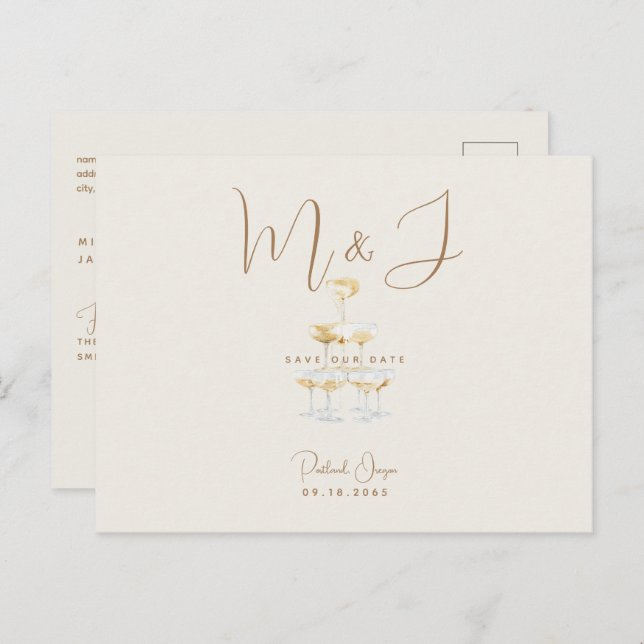 Champagner Moderne Beige Hochzeit retten Postkarte (Vorne/Hinten)