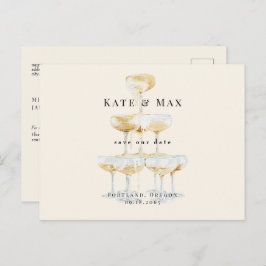 Champagner Moderne Cream Wedding Save the Date II Postkarte
