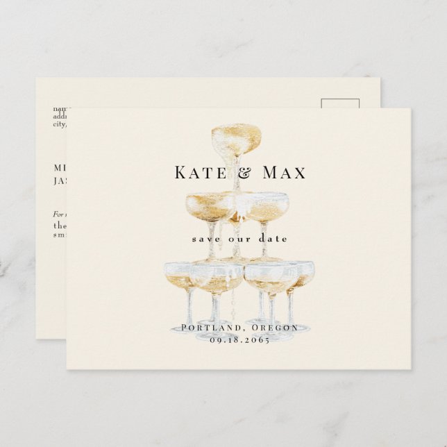 Champagner Moderne Cream Wedding Save the Date II Postkarte (Vorne/Hinten)