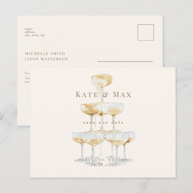 Champagner Moderne Cream Wedding Save the Date Postkarte (Vorne/Hinten)