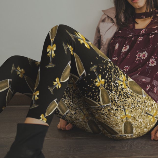 Champagner Neujahr feiern Gold Glitzer Leggings (Von Creator hochgeladen)