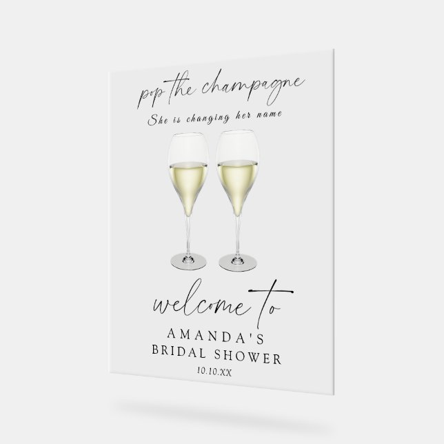 Champagner öffnen Junggesellinnen-Abschiedsparty Acrylschild (Winkel)