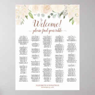 Champagner-Pfirsich-Blumen-Alphabetischer Sitzplan Poster