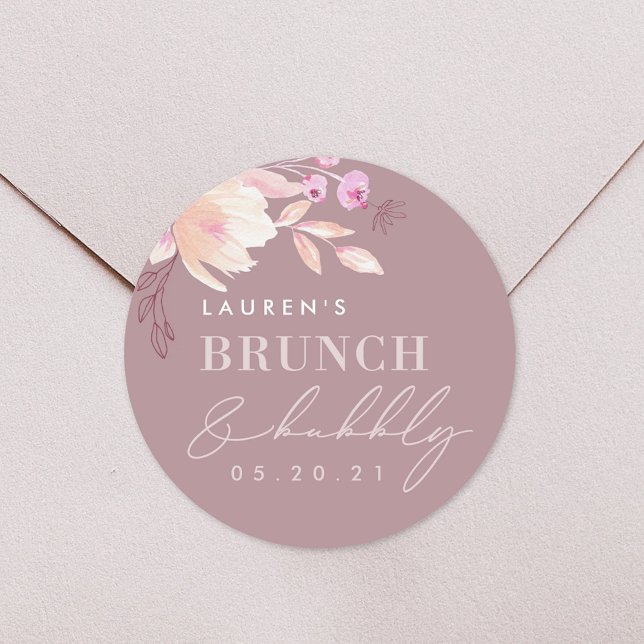 Champagner Pink Blumenbrunch und Bubbly Runder Aufkleber (Von Creator hochgeladen)