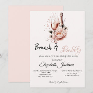 Champagner Pink Rose Brunch & Bubbly Bridal Dusche Einladung
