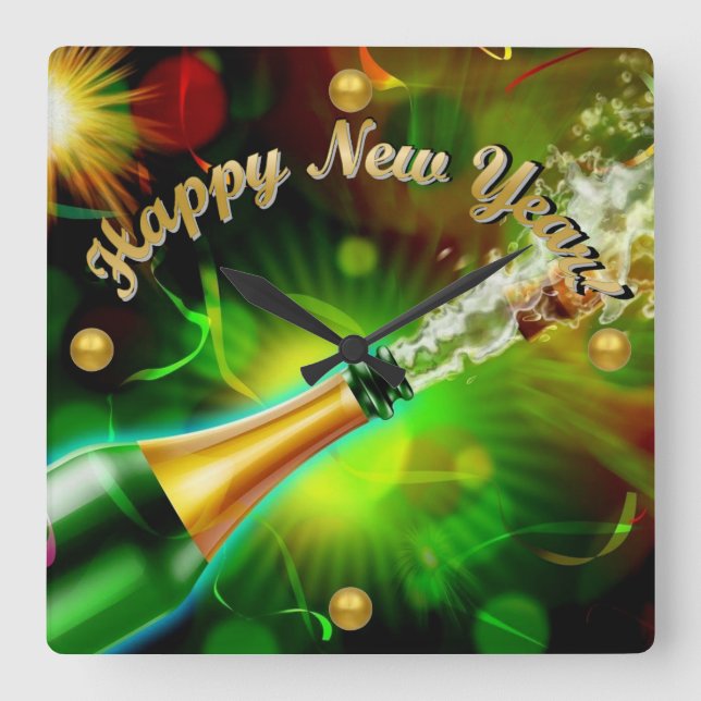 Champagner-Pop Quadratische Wanduhr (Vorderseite)