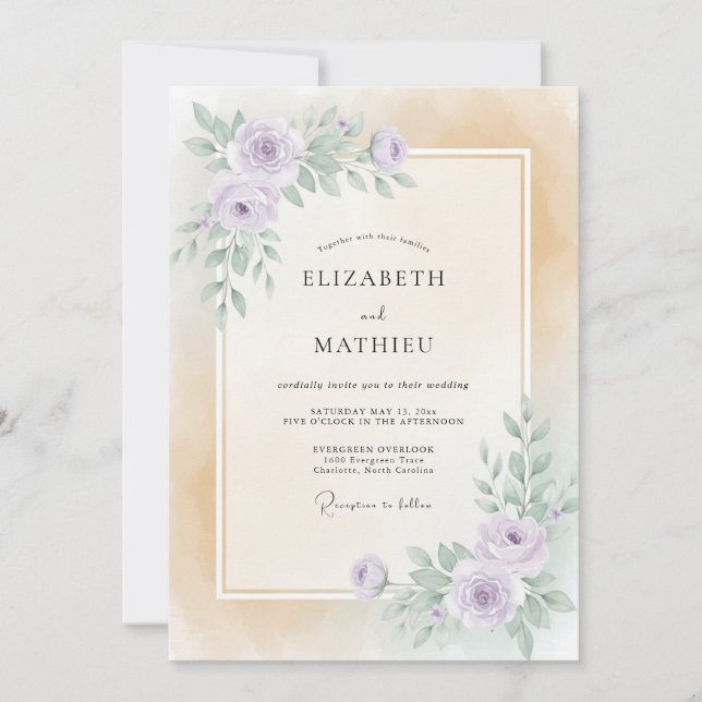 Champagner Rosa Gemalte Hochzeit Einladung (Vorderseite)