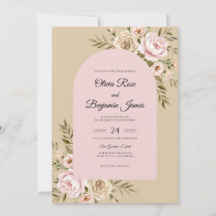 Champagner-Rosa-Reben-Hochzeit Einladung