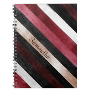 Champagner Rosa Rot Burgund Schwarz Streifen Name Notizblock