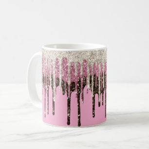 Champagner Rosa Schokolade Eiscreme Glitzer Tropfe Kaffeetasse