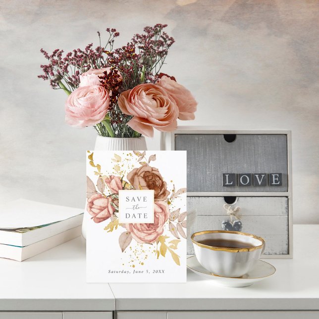 Champagner Rose Hochzeit speichern das Datum Postk Postkarte (Von Creator hochgeladen)