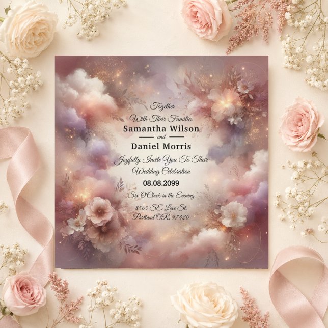 Champagner-Rosé Stardust Gartenhochzeit Einladung (Von Creator hochgeladen)