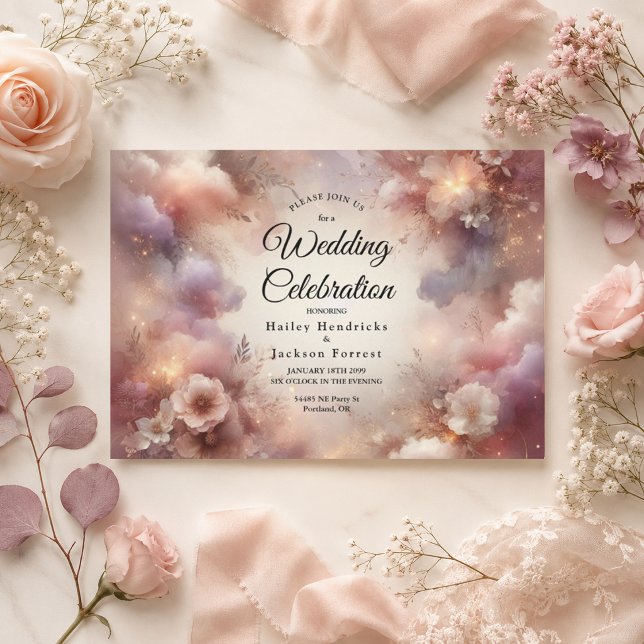 Champagner-Rosé Stardust Gartenhochzeit Einladung (Von Creator hochgeladen)