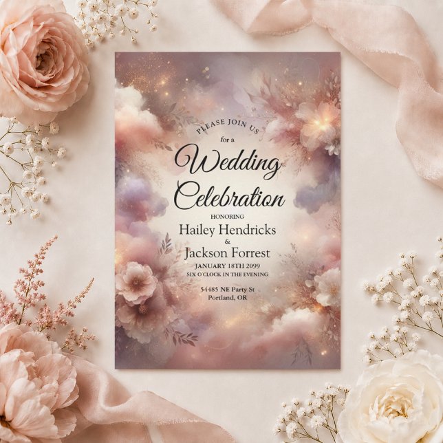 Champagner-Rosé Stardust Gartenhochzeit Einladung (Von Creator hochgeladen)