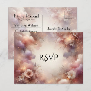 Champagner-Rosé Stardust-Gartenhochzeit RSVP Einladungspostkarte