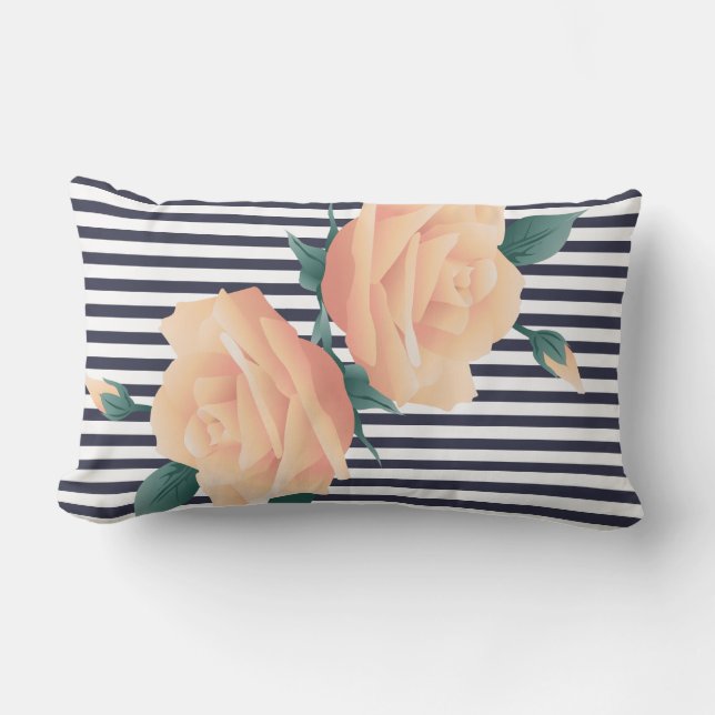 Champagner Rose und moderne, weiße Streifen Lendenkissen (Vorderseite)