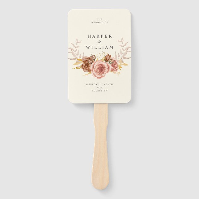 Champagner-Rosen-Wappen Hochzeit Fächer (Vorderseite)