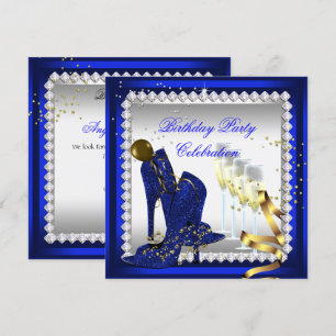 Champagner-Royalblau-High Heels Gold-Party für jed Einladung
