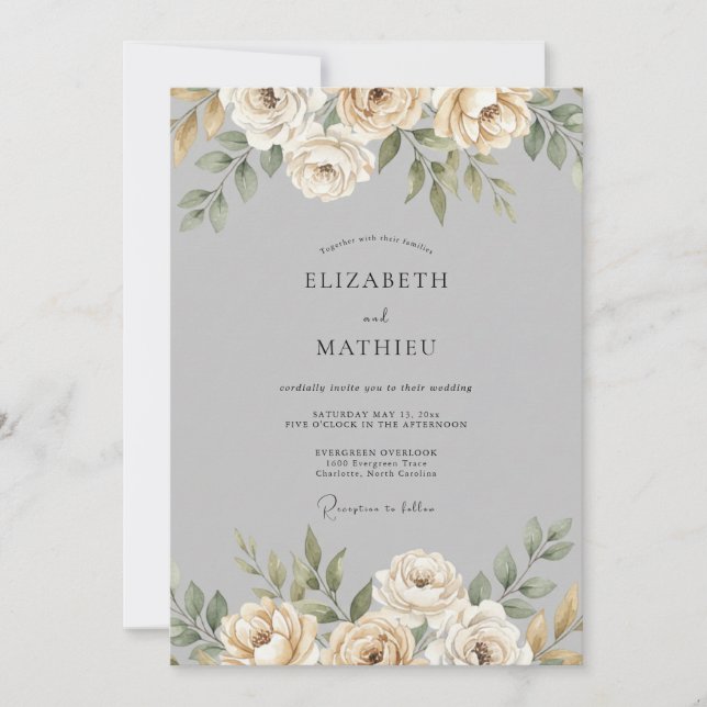 Champagner-Sage-Blüten-Hochzeit Einladung (Vorderseite)