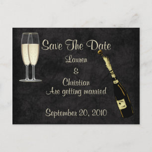 Champagner Save the Date (schwarz) Ankündigungspostkarte