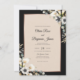 Champagner-Schwarze Anemone-Hochzeit Einladung