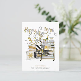 Champagner Schwarzer Glitzer Text Glücklich Neues  Feiertagspostkarte